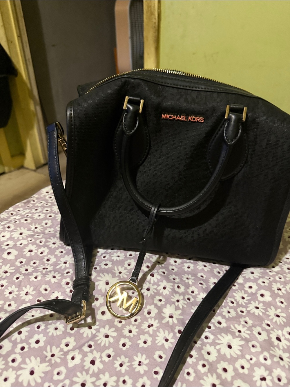 Michael Kors Black Satchel with Gold MK Charm